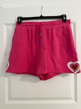 QOS: Women’s Hot Pink Sequin Heart Lounge Shorts